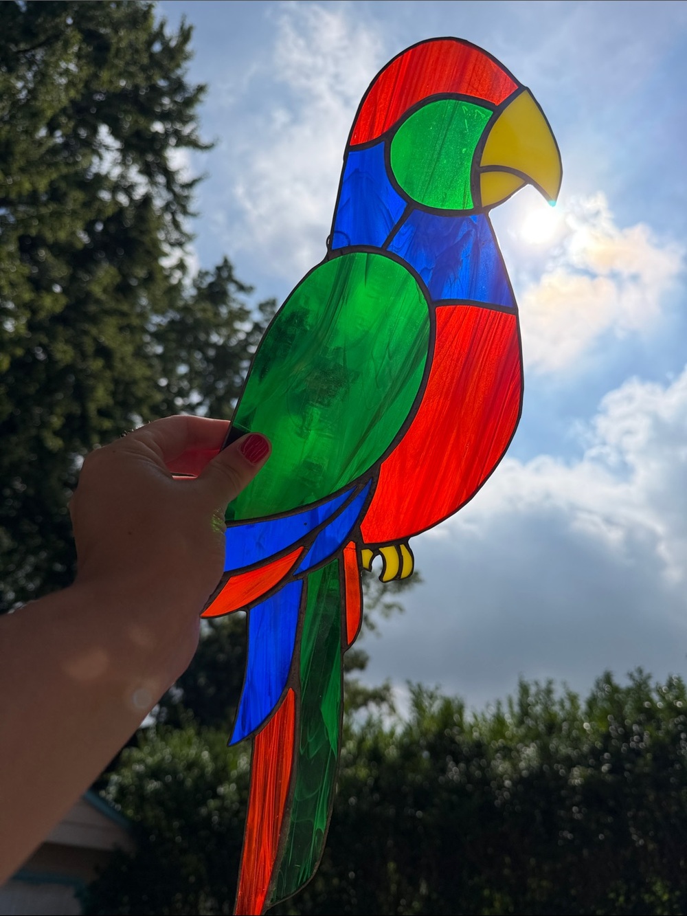Vintage Stained Glass Parrot Sun Catcher